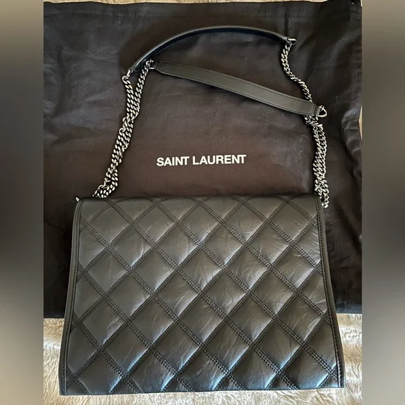 Saint Laurent Becky Shoulder Bag – Black Lambskin, Quilted, Gunmetal Hardware - Picture 12 of 15